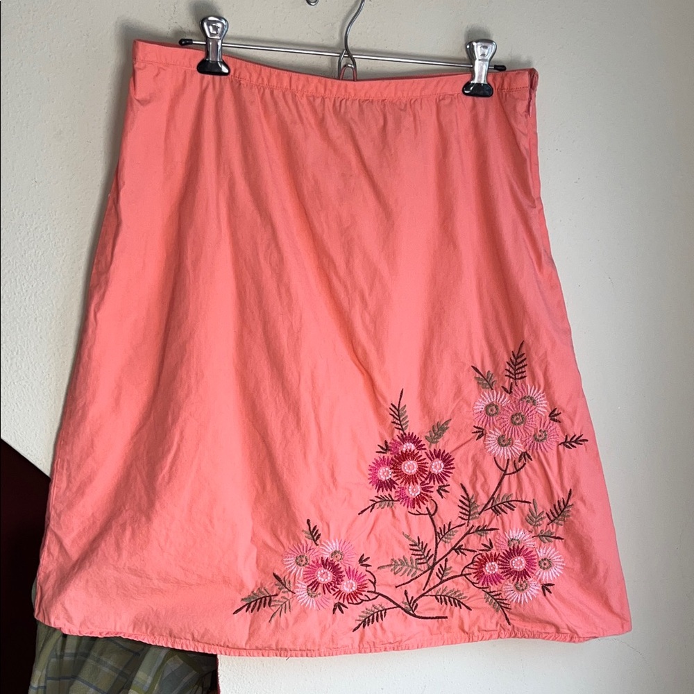 Classic Elements Coral‎ Pink Embroidered A-Line Skirt